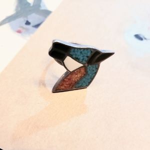 Handmade sterling Aztec mosaic turquoise ring
